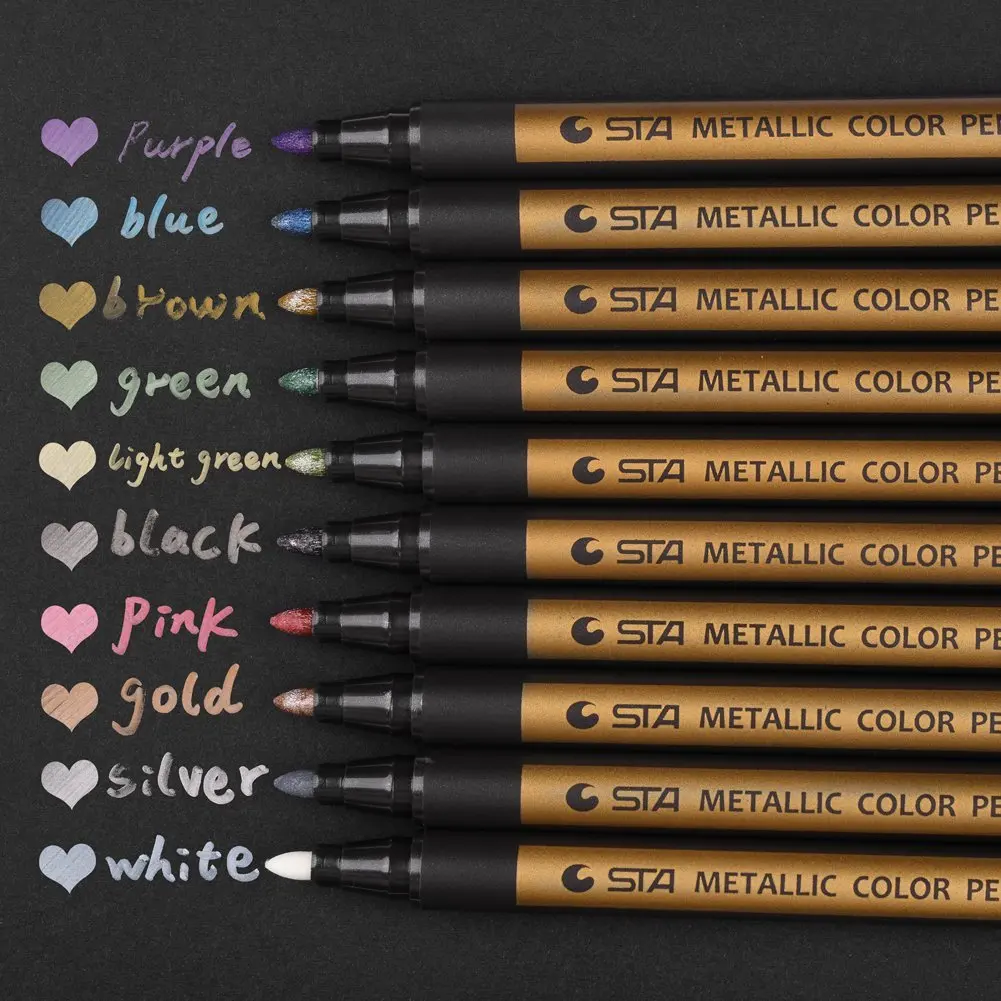 Sta Set Of 10 Colors Round Tip Premium Metallic Art Markers For Black   HTB1ZZd1nMKTBuNkSne1q6yJoXXar 