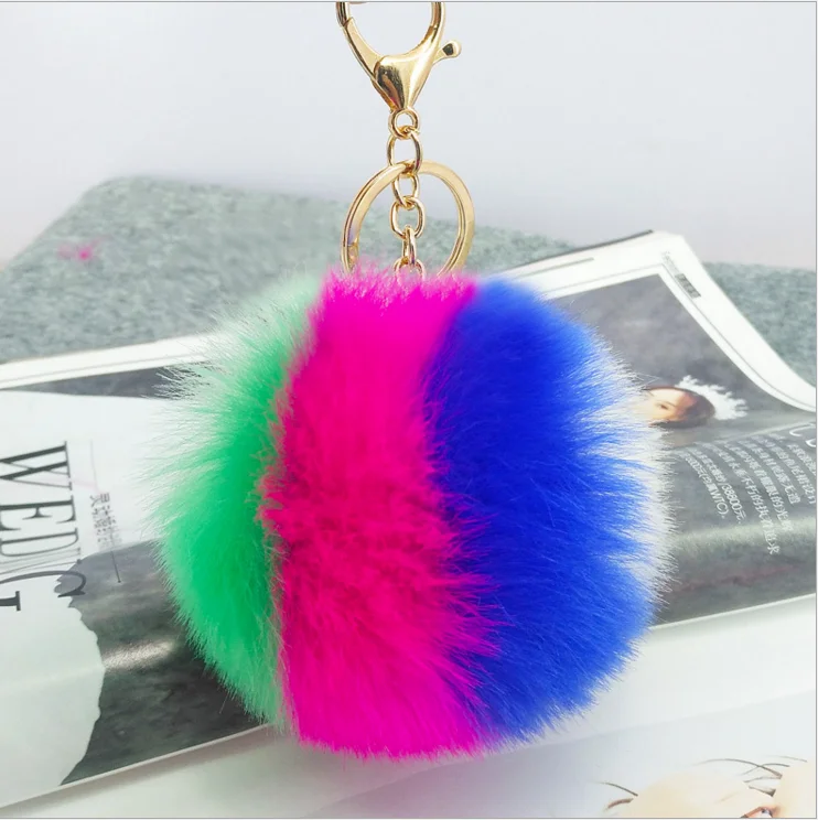 Yongze 10cm Fourcolor Colorful Furry Ball Pretty Faux Fur Puff Ball Of Fur Charm Keychains Faux