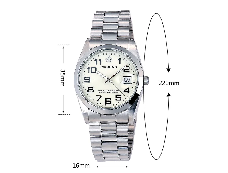 proking 品牌男士大数字夜光表盘石英手表