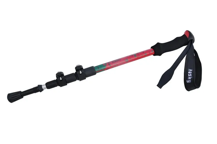 Yiwu Atacado Alpinismo Caminhadas Vara Alpenstock Bengalas Eva & Alumínio Azul e vermelho e amarelo Pólos Trekking 4 montanha de alumínio escalada caminhadas vara alpenstock
