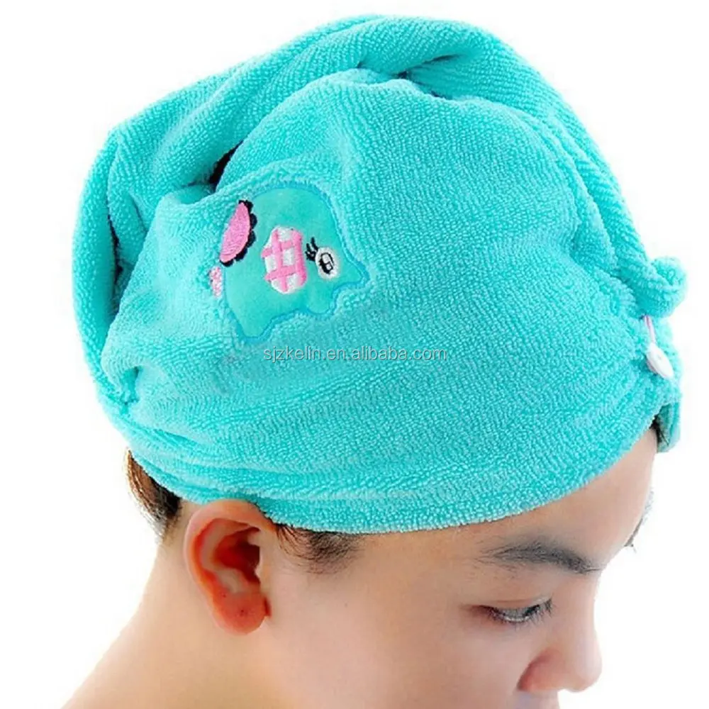 Turquoise Color Luxury Women Shower Cap Microfiber Hair Towels