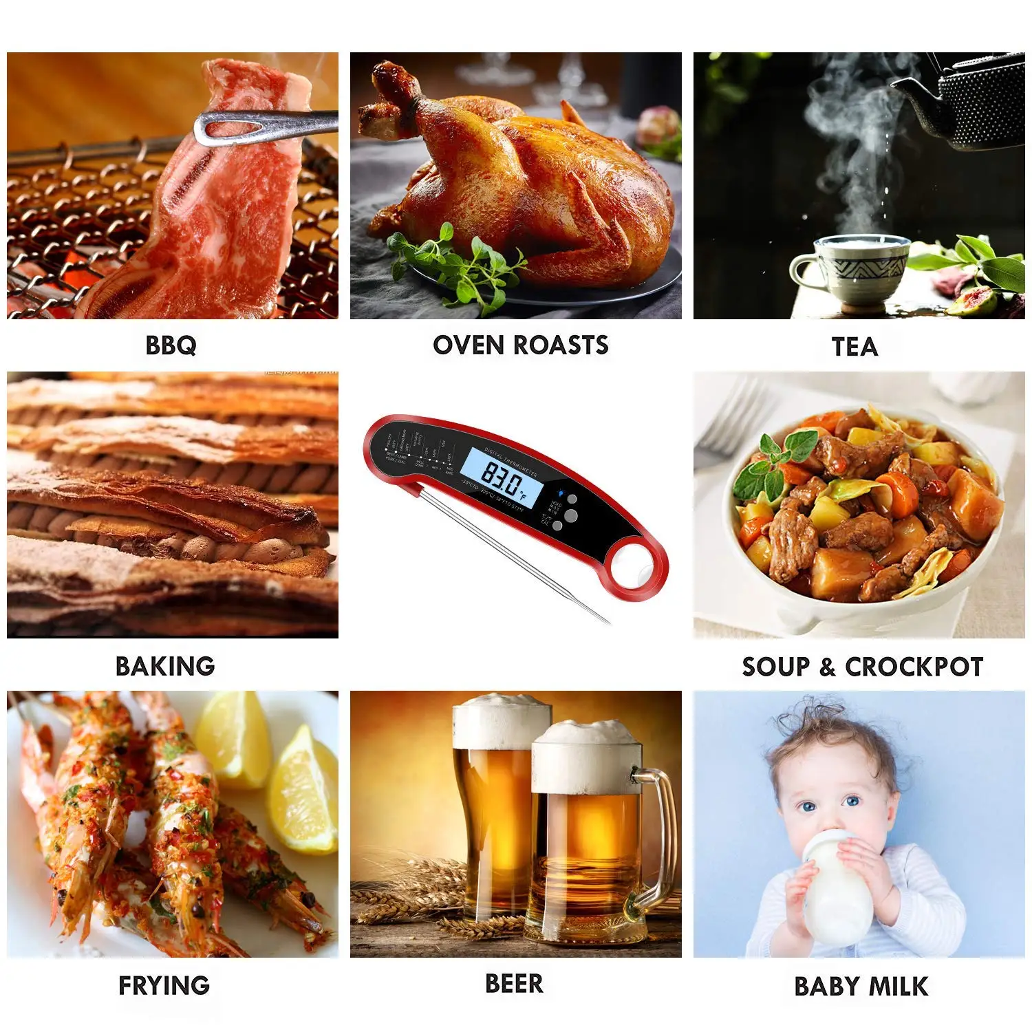 FDA Approval Digital instant read kitchen meat food cooking thermometer for BBQ