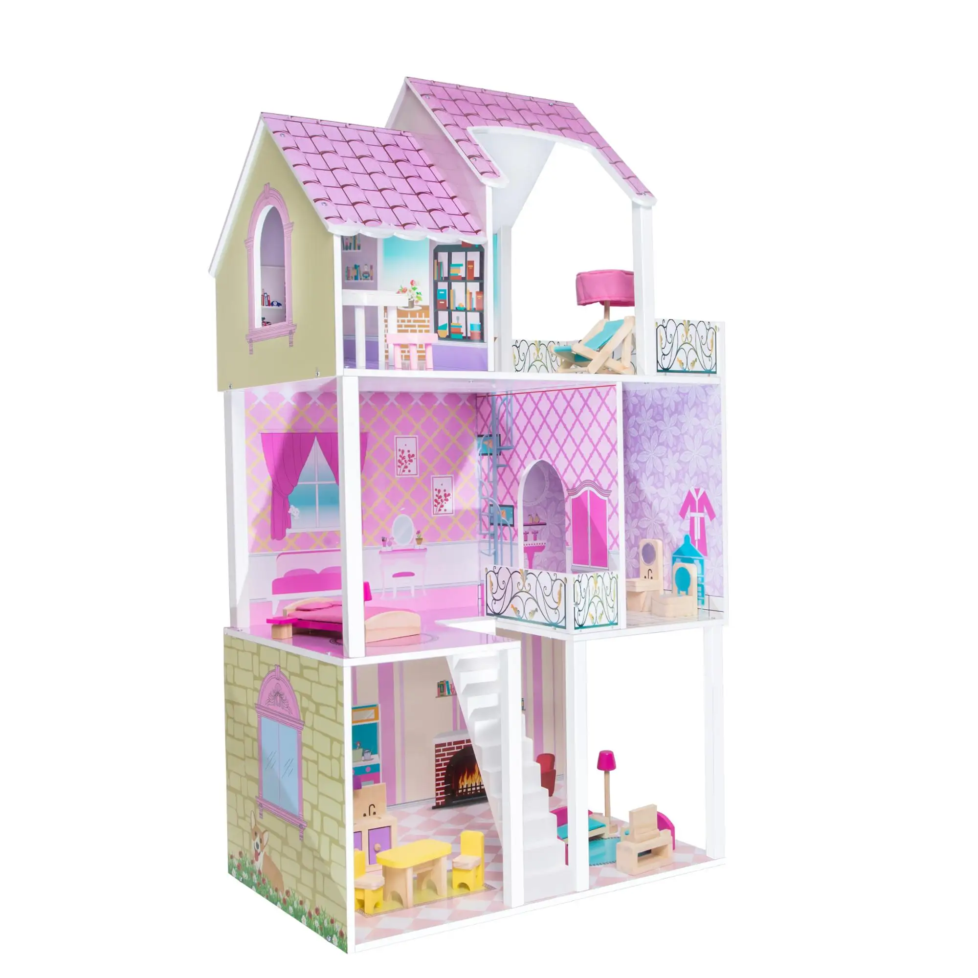 wooden doll house pink