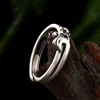 990 Sterling Silver Phoenix Peony Flower Rings For Women Chinese Style Vintage Open Ring