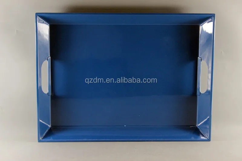 Solid Melamine Blue Serving Tray With Handle 20 Inch