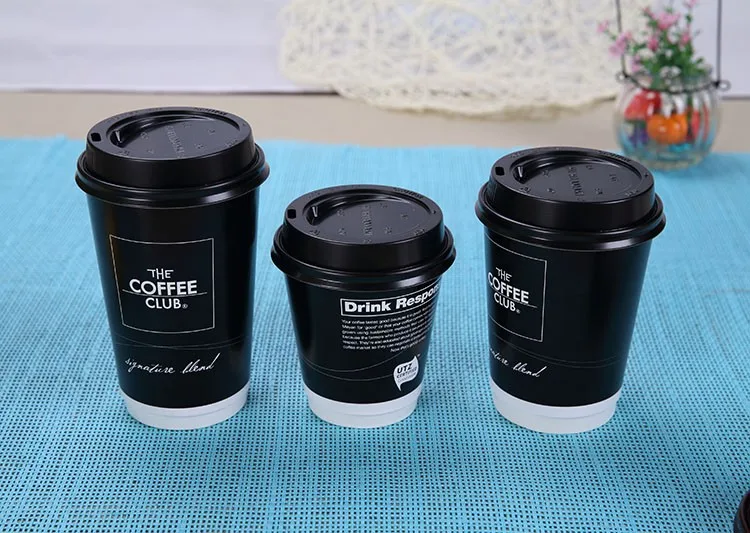 European Version black offset printing450ml 16oz disposable double wall coffee hot drink paper cup