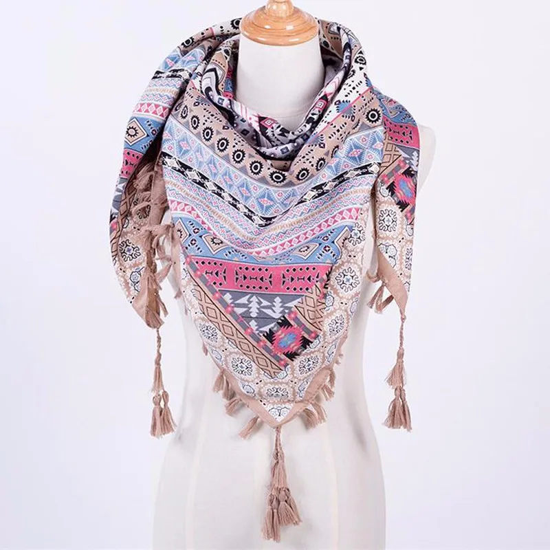 Women Ethnic Geometric Tassel Shawl Scarf