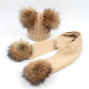 Winter Baby Kids Hat and Scarf Set Warm Thick Knitted Beanie Boys and Girls Fur Pom Pom Cap and Scarf Set for Children