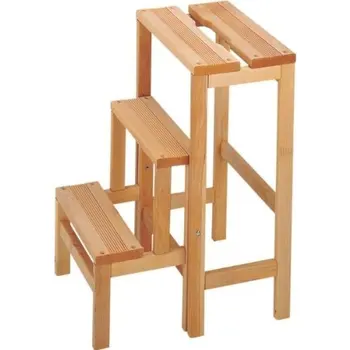 Bamboo Fold Foot Stool Chair 3 Ladder Steps Folding Space Saving Wood ...