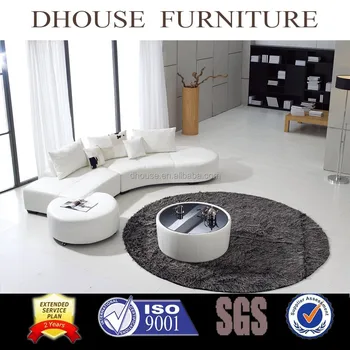 Modern Half Round Corner White Leather Sofa Set With Ottoman And Modern Half Round Corner White Leather Sofa Set With Ottoman And Coffee Table 8024