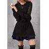 Retro Flower Hem Hollow Out Weave Wool Sweater Mini Dress, knitted long dress