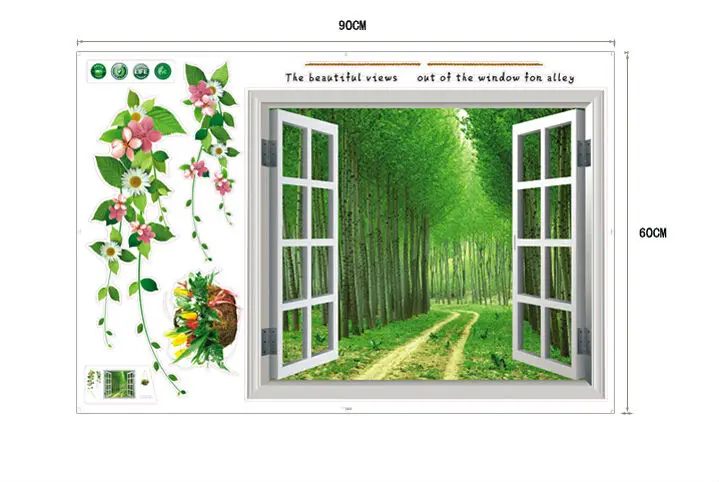 热卖窗框绿色森林帆布墙艺术家居装饰现代墙贴墙艺术