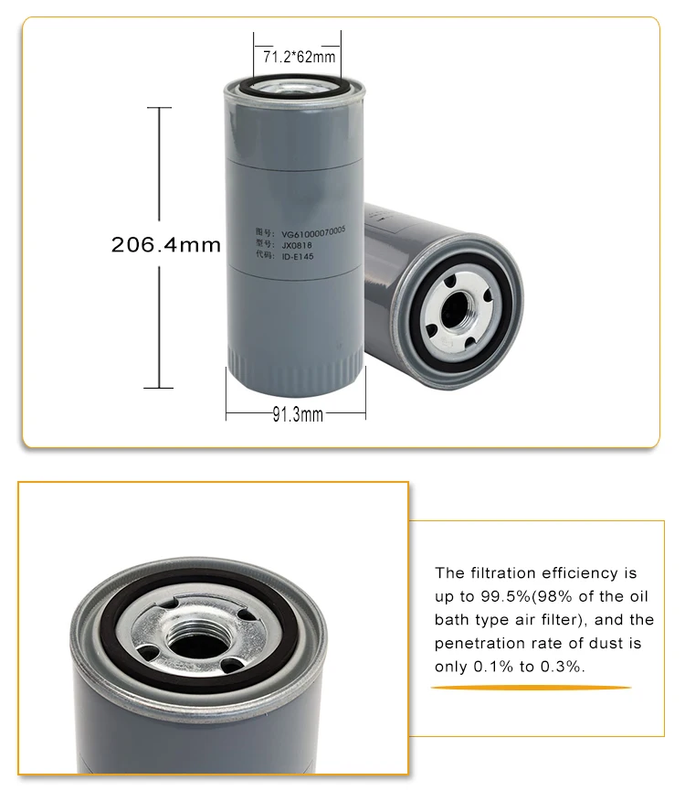 Spin on filter oil filter element JX0818 oil filter for trucks