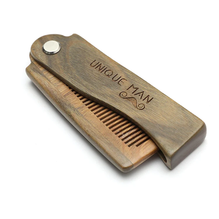 Amazon private label green sandalwood foldable beard comb.JPG