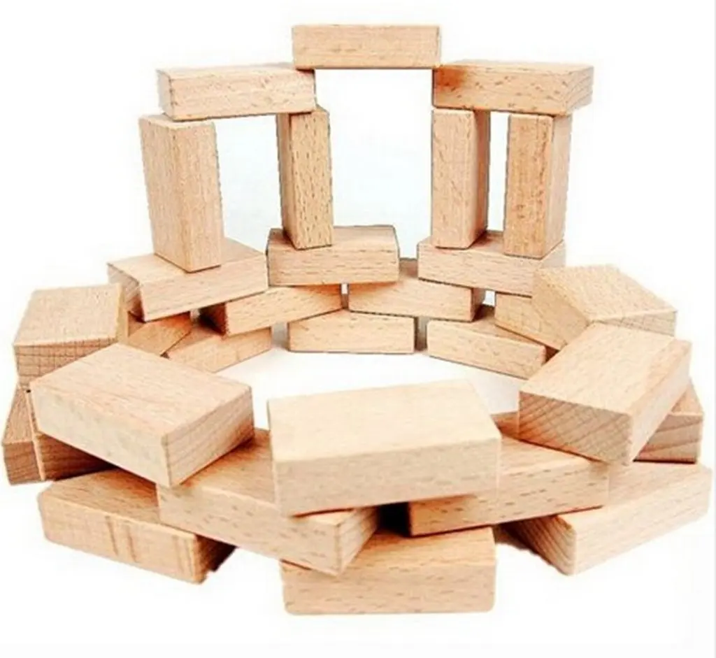 Onshine 50PCS/LOT High quality solid wood blocks Wood rectangle building blocks Wooden cube Wooden toys Math toys 3x6x1.5cm
