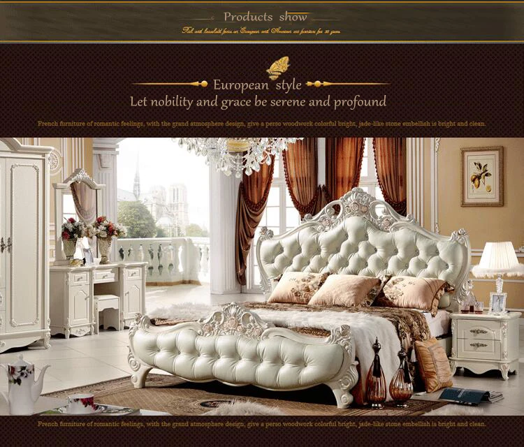 modern european solid wood bed Fashion Carved 1.8 m bed french bedroom furniture pfy10020