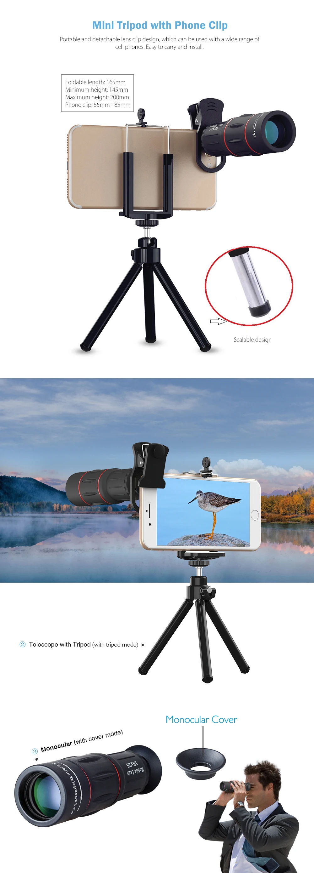 Agwuoetr - Téléobjectif 18x Zoom Pour Smartphone - Pour Concerts, Sports Et Voyages - Compatible Avec La Plupart Des Téléphones