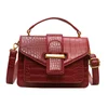 Wholesale alligator print PU leather handbag hasp metal square fashion handbag belt new korean crossbody bag for women 2019
