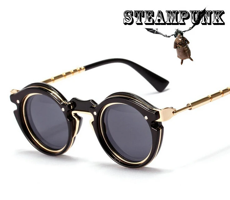 Mode Spiegel Objektiv Runde Brille Cyber Steampunk Sonnenbrillen Vintage Retro