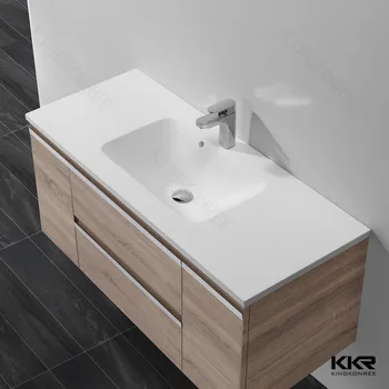 White Solid Surface Middle Edge Malaysia Cabinet Hand Wash Basin