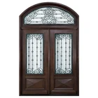 Rustic Design Decorative Glass Mahogany Solid Wooden Double Entry Arched Doors