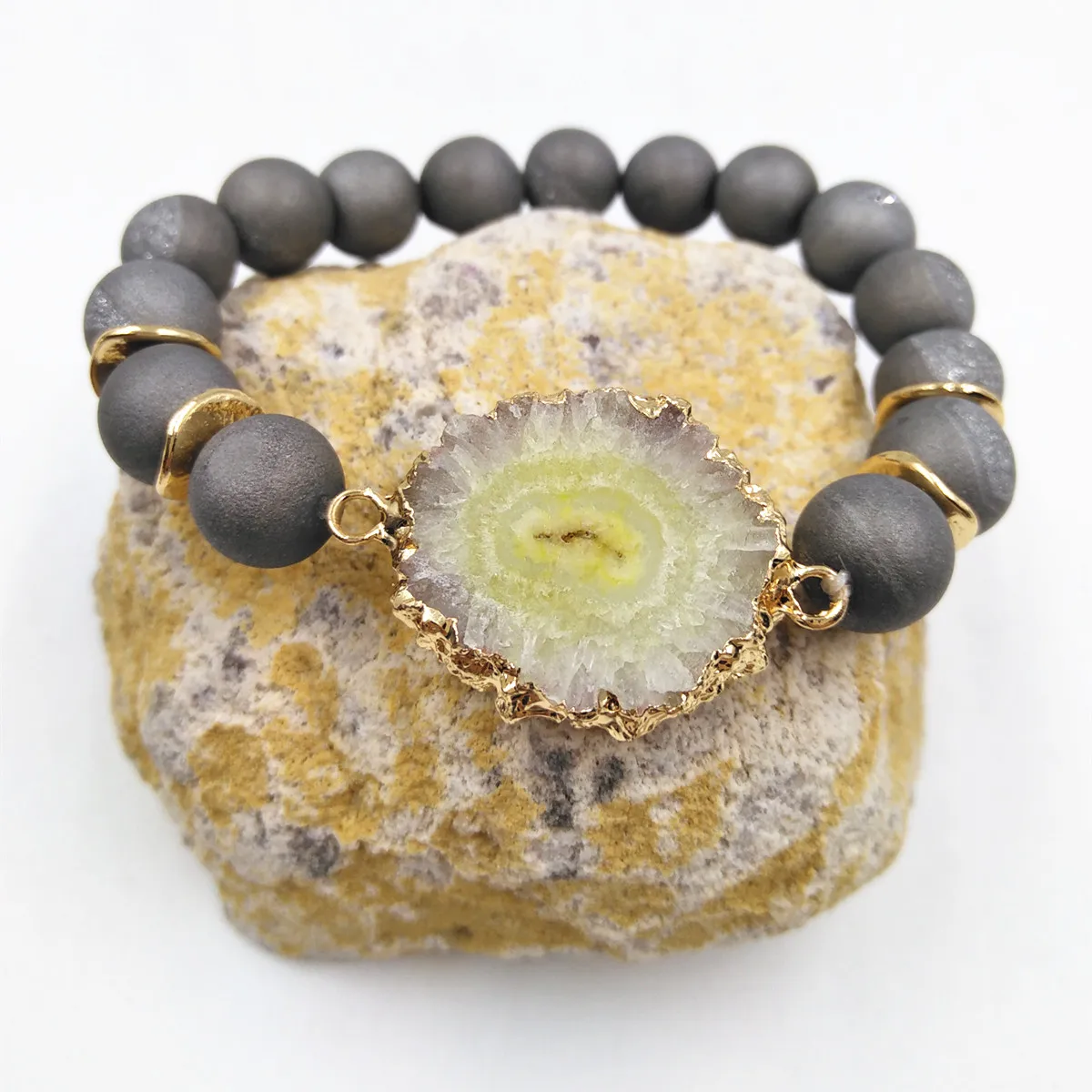 New Arrival Best Selling Lava Stone Agate Bead Druzy Beaded Bracelet
