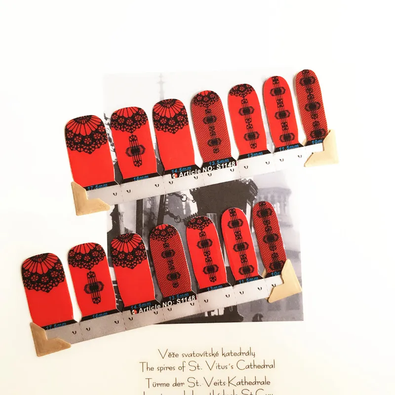 Red Chinese knot Nail Arts Sticker 14 pcs set Waterproof Nail Decal Art Sticker Gel Polish