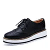 2017 women platform shoe white black brogue lace up oxfords flats patent leather casual loafers shoes