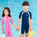 YKK Zipper Short Sleeve Swimsuit One Piece Anti Uv Swimwear Children Boy Wetsuit Beach Wear Girls