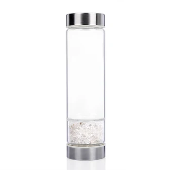 White Crystal Elixir2go Gemstone Water Bottle Clear Quartz Crystal