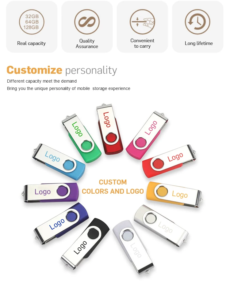 Factory Bulk 2Gb 4Gb 8Gb 16Gb 32Gb 64Gb Custom Logo 2.0 3.0 Swivel Pendrive Stick Wholesale Usb Flash Drive