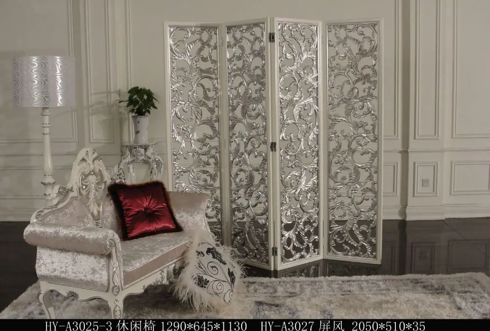 Hand Carved Silver 3 Panel Folder Wooden Screen Room Divider Hand Carved Silver 3 Panel Folder Wooden Screen Room Divider