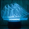 Acrylic Panel Ship Shaped 3D Decorative Night Light Creative LED Stereoscopic Desk Lamp