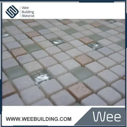Item:GT-GMA81515-01 White Color 15x15 Glass Tile Mosaic With Stone
