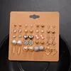 20 Pcs/Set Women Jewelry Gift Crystal Leaf Heart Beads Cross Butterfly Earrings Vintage Silver Color Earring Set