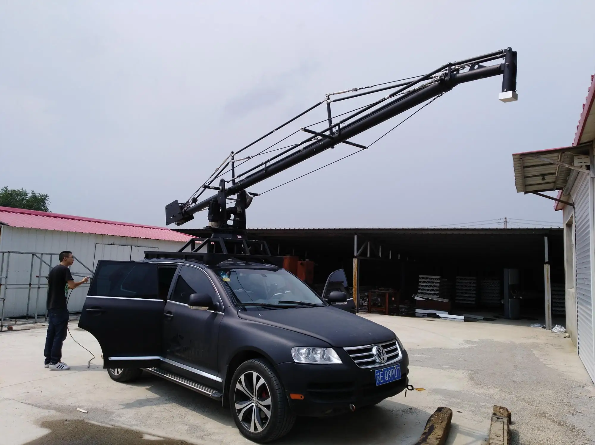 Professional Camera Crane On Car With Stabilized Head Camera Crane Jib