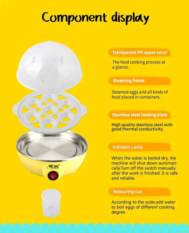 Home appliance ce approved 7 eggs plastic steamer egg cooker