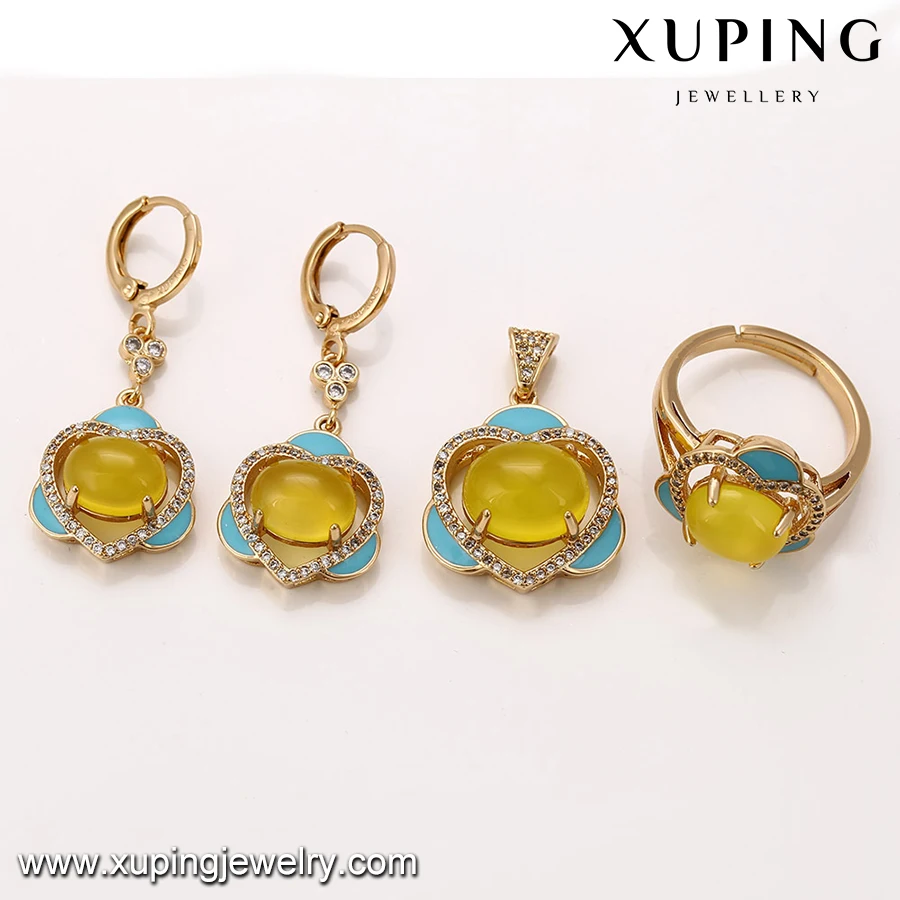 64127 Xuping China Wholesale Jewelry Grace Love Heart Gold Three Pieces Jewelry Set With Free