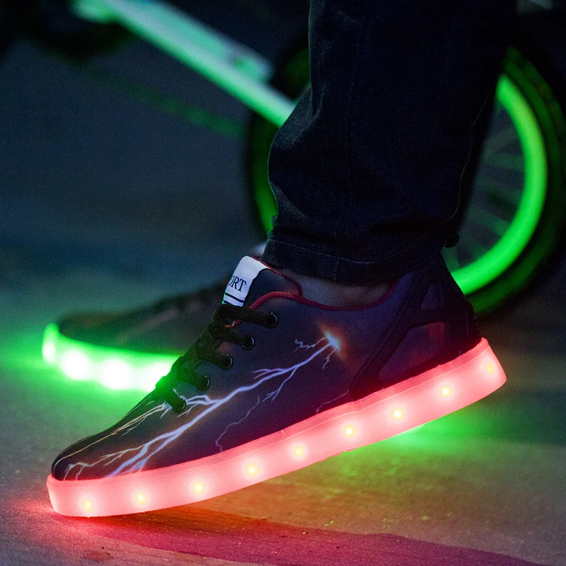 LED Light Shoes (USB rechargeable) Men Women Unisex Light Up Shoes Canvas Lace Up Sneakers Factory Direct