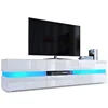 high gloss white wholesale blue Led light wooden tempered glass tv stand With Showcase