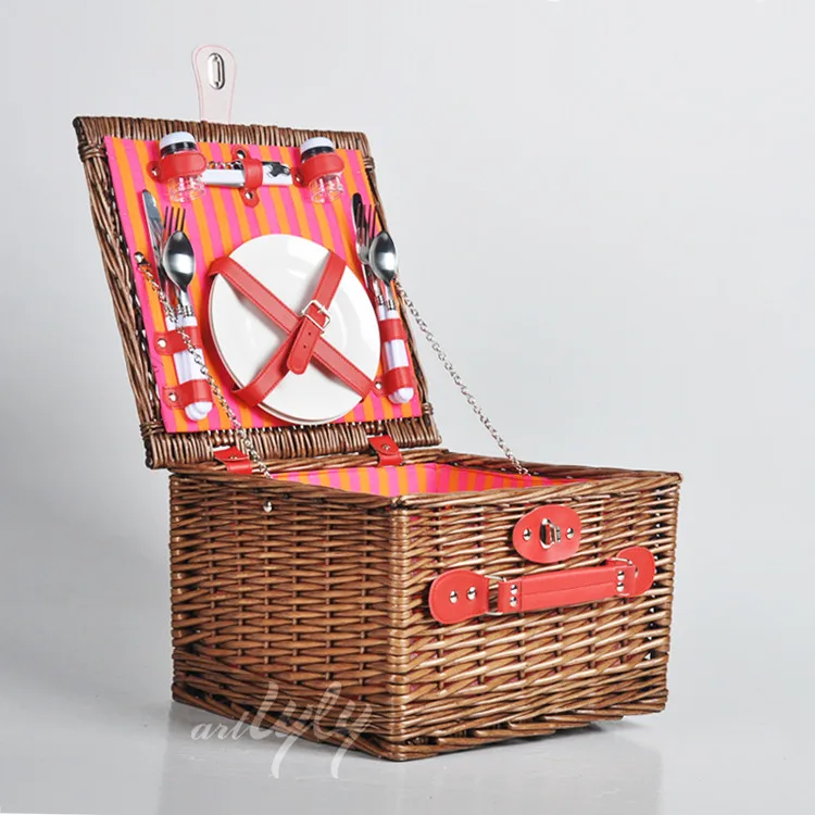 Wholesale raw rattan willow food fruit storage 2 bottle wicker wine bottles holder picnic baskets with liner shoulder strap