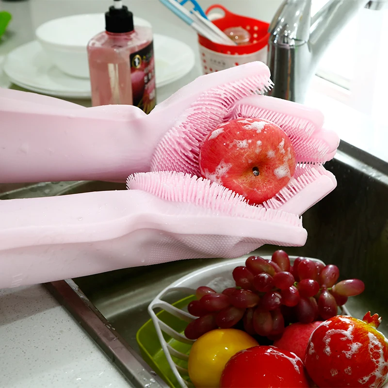 Wholesale magic kitchen use silicone glove silicone glove with wash scrubber dish washing gloves