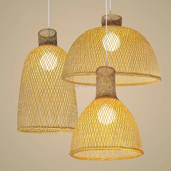 Natural Bamboo Horn Shaped Pendant Light Decorative Bamboo Ceiling