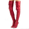 Spring And Summer New Stiletto High-heeled Over Knee Cross Strap Boots Red Fish Mouth Sandals Boots