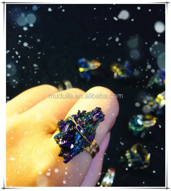 Rm12178 Faceted Rainbow Aura Clear Crystal Point Finger Rings