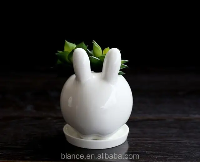 Mini Ceramic White Rabbit Bonsai Pot Bunny Planter With Saucer Mini Ceramic White Rabbit Bonsai Pot Bunny Planter With Saucer