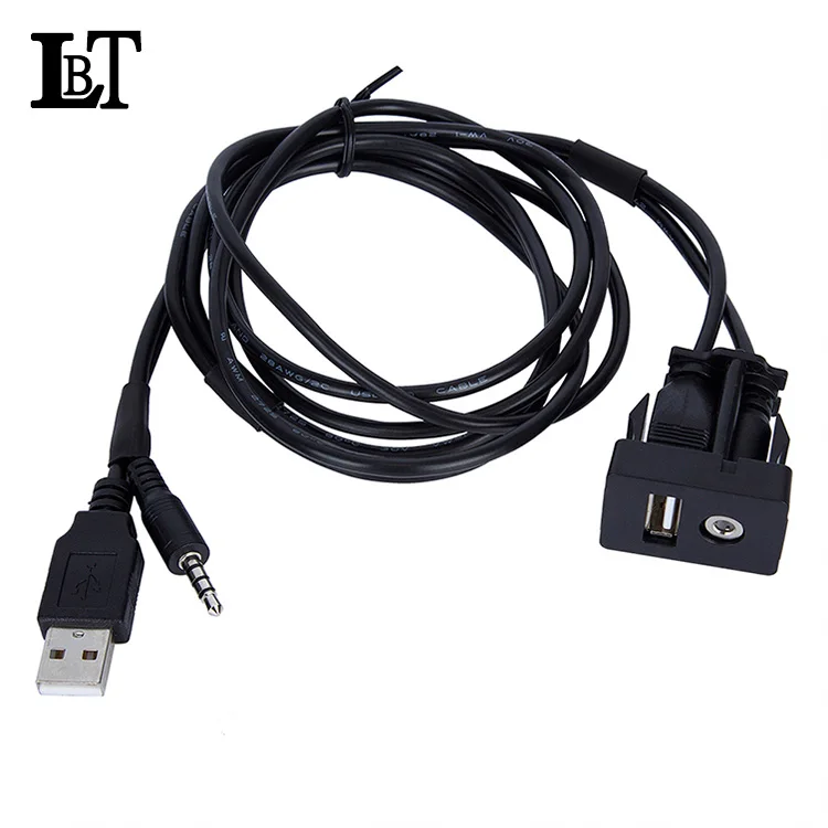 Car Dashboard Panel Audio Flush Mount Adapter Cable USB 3.5mm AUX Male Mounting