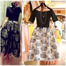 2014 New Fashion Vintage Elegant Evening Party Dress Spring Twinset Women Organza Ball Gowns Flora Pattern