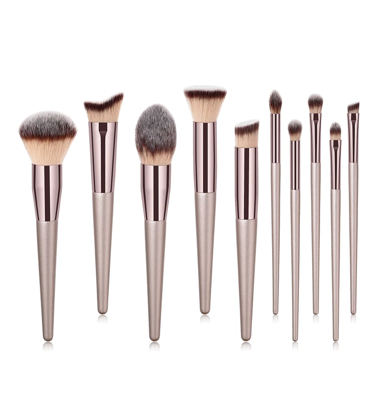 Hot seller 10pcs cosmetic make up brush champagne color makeup brushes set