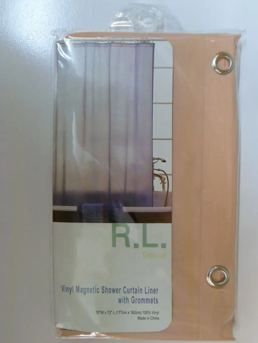 RL Plastics 100% Vinyl Peach Magnetic Shower Curtain Liner with Grommets, Mildew and Water Resistant Standard Size 70" X 72"